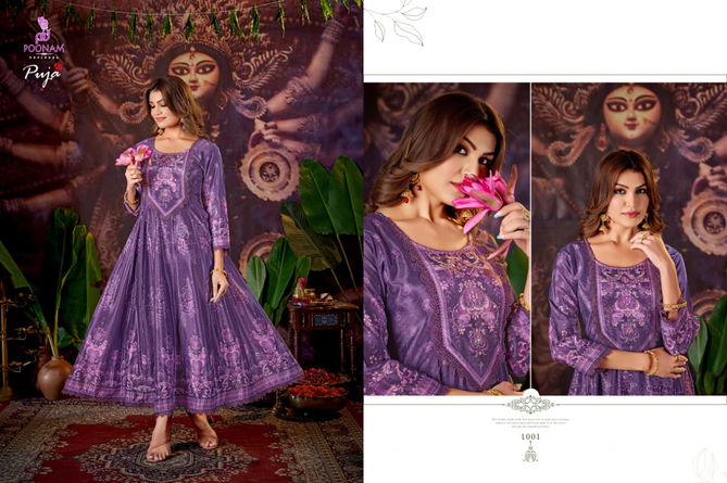 Puja By Poonam Natural Crepe Digital Printed Long Anarkali Kurti Wholesale Shop In Surat